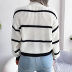 Women's Striped Half Turtleneck Knit Sweater