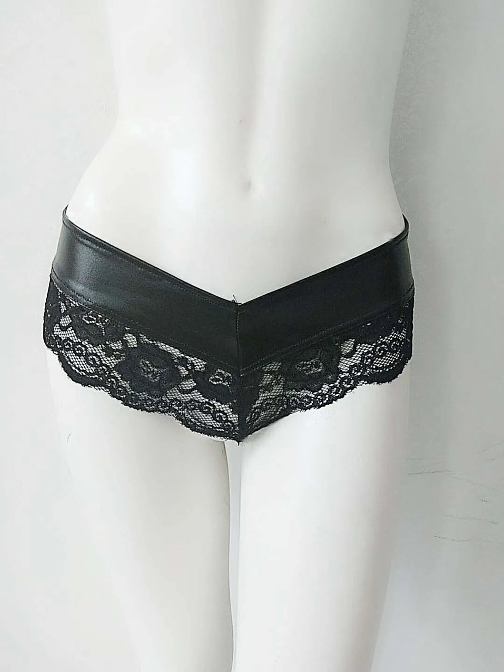 Women's Lace Thong Patent Leather Shorts