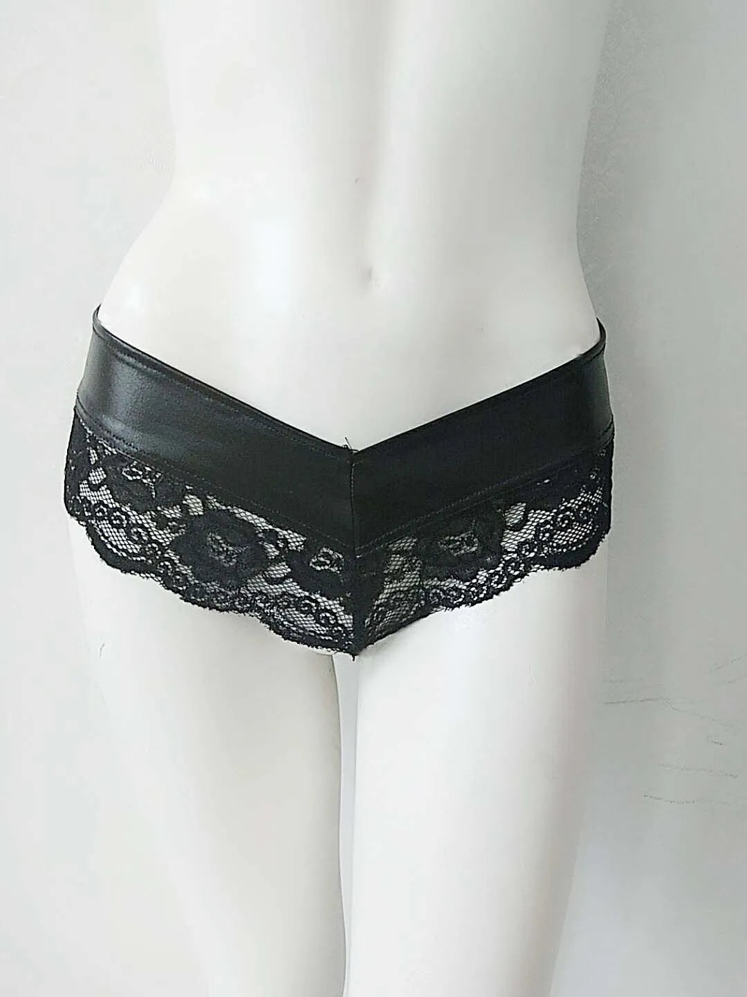 Women's Lace Thong Patent Leather Shorts