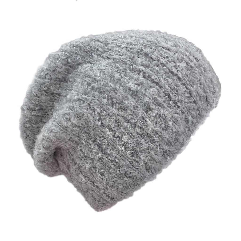 Gray Loop Knit Alpaca Beanie | Embroidered Cap
