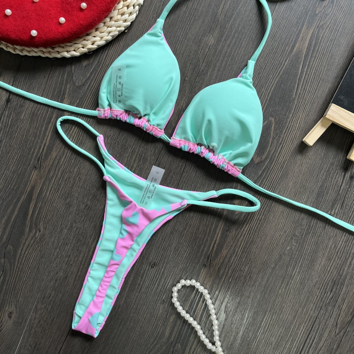 2024 New Heart Print Backless Bikini Swimsuit