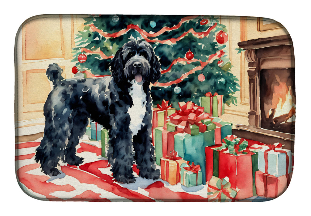 Portuguese Water Dog Cozy Christmas Dish Drying Mat