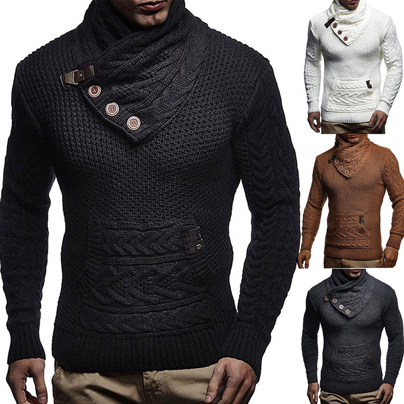 Plus Size Solid Color Button Turtleneck Sweater