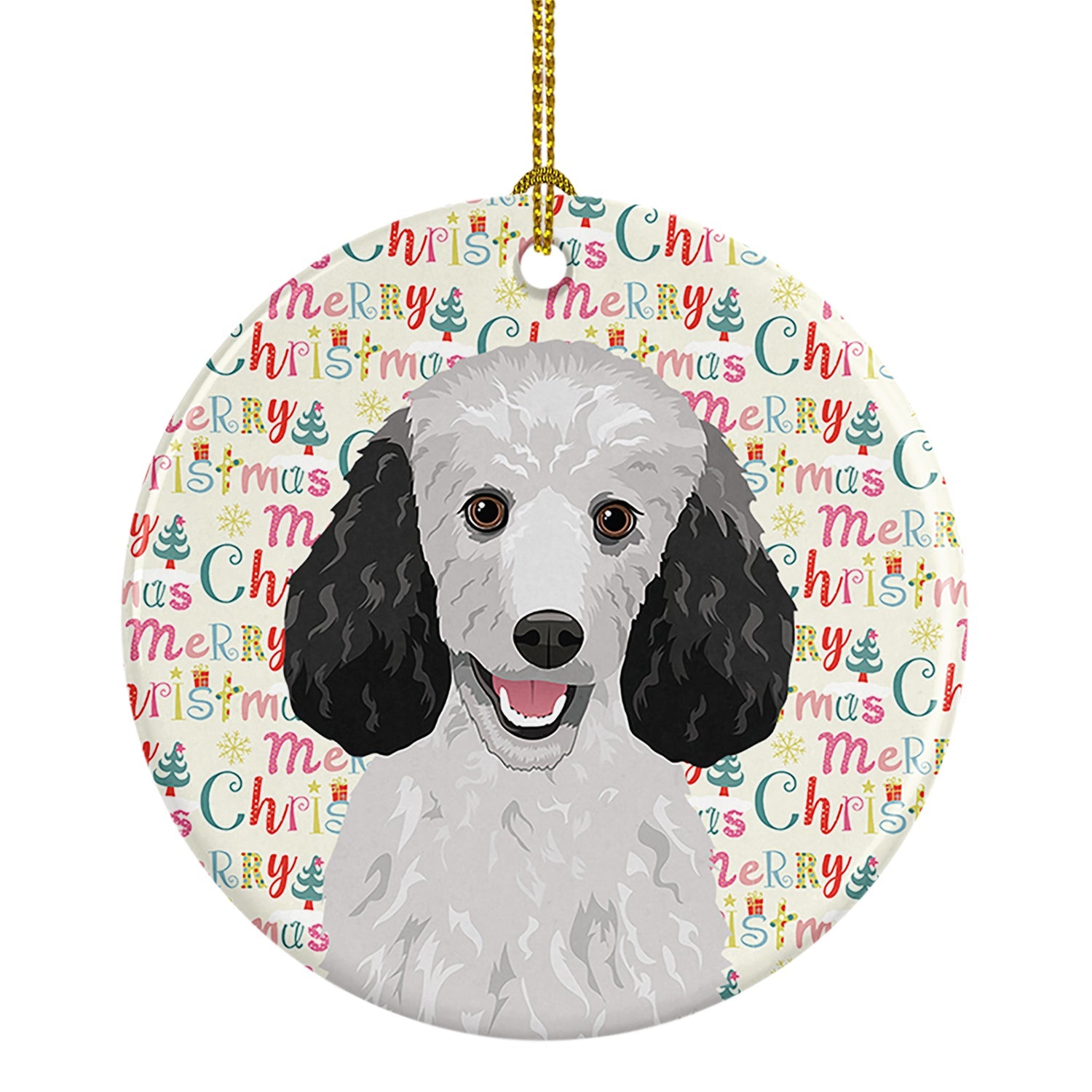Poodle Standard Silver Christmas Ceramic Ornament