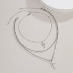 Creative Cross Necklace with Glass Rhinestones Layers