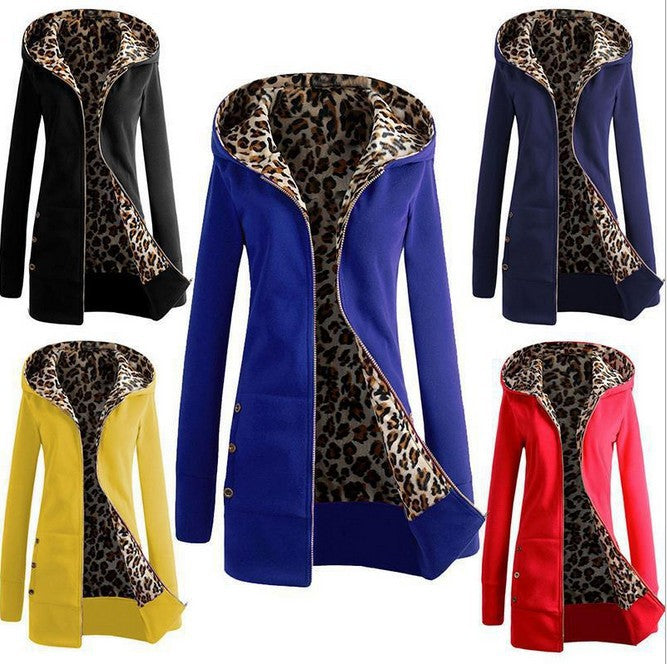 Hooded Thick Leopard Print Plush Sweater Coat for Women