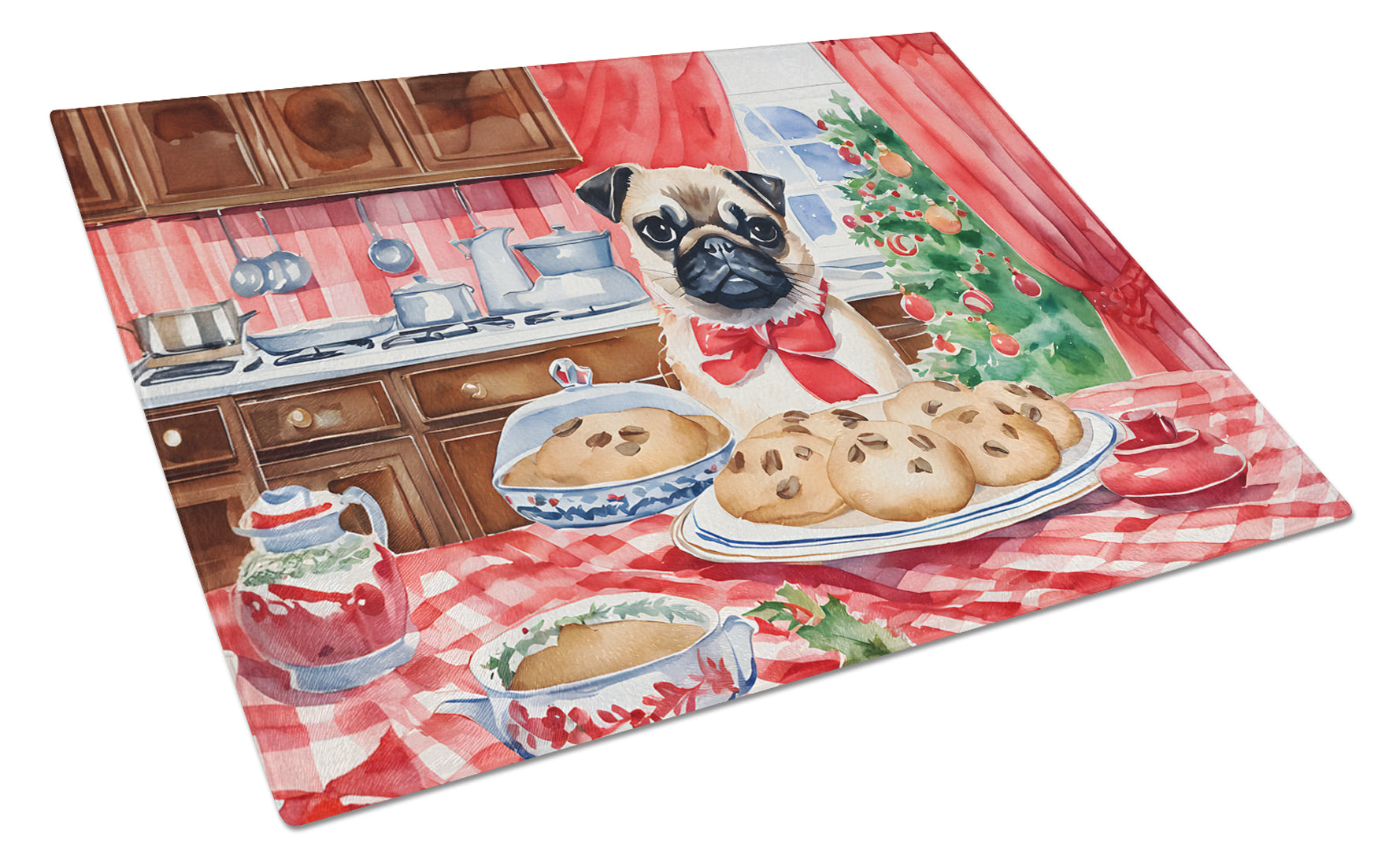 Pug Christmas Cookies Glass Cutting Board