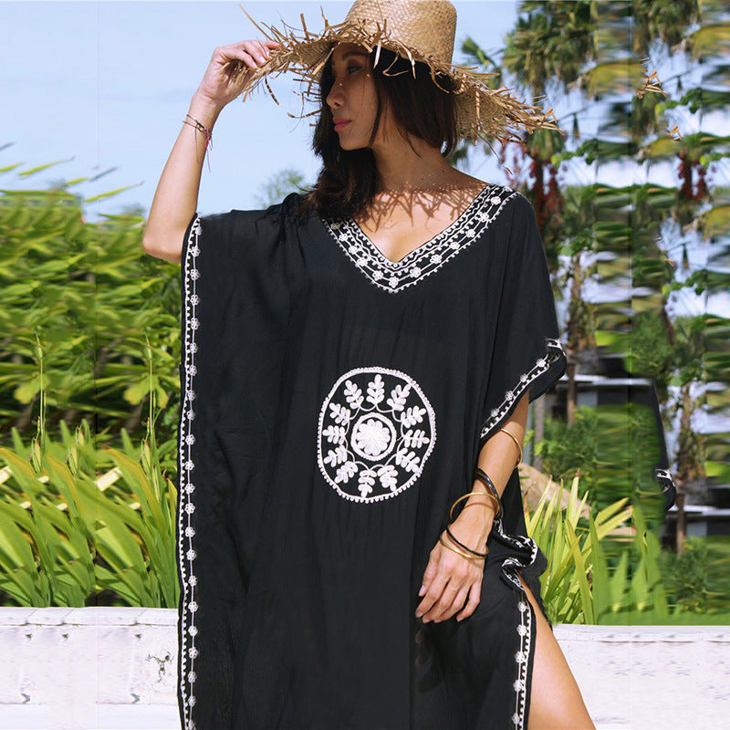 Loose Plus Size Embroidered Beach Cover-Up Dress