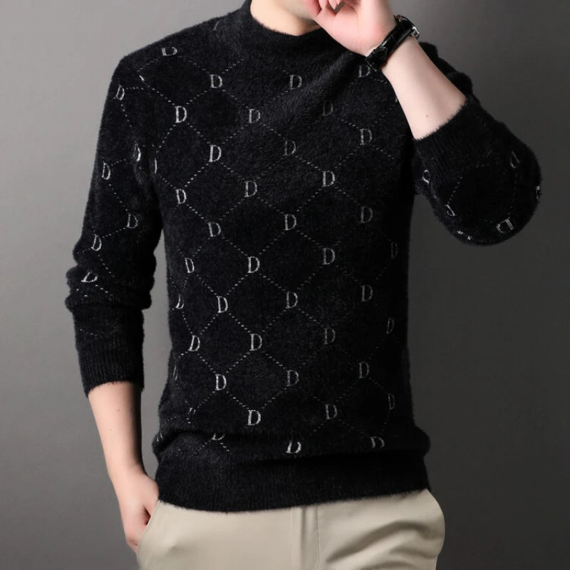 Luxury Men's Velvet Scarf with Cross Letter Collar