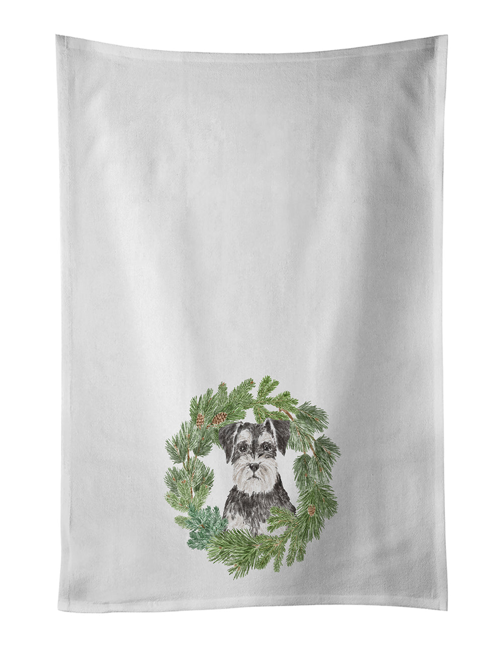 Schnauzer Black and Silver Christmas Wreath Kitchen Towel Set of 2
