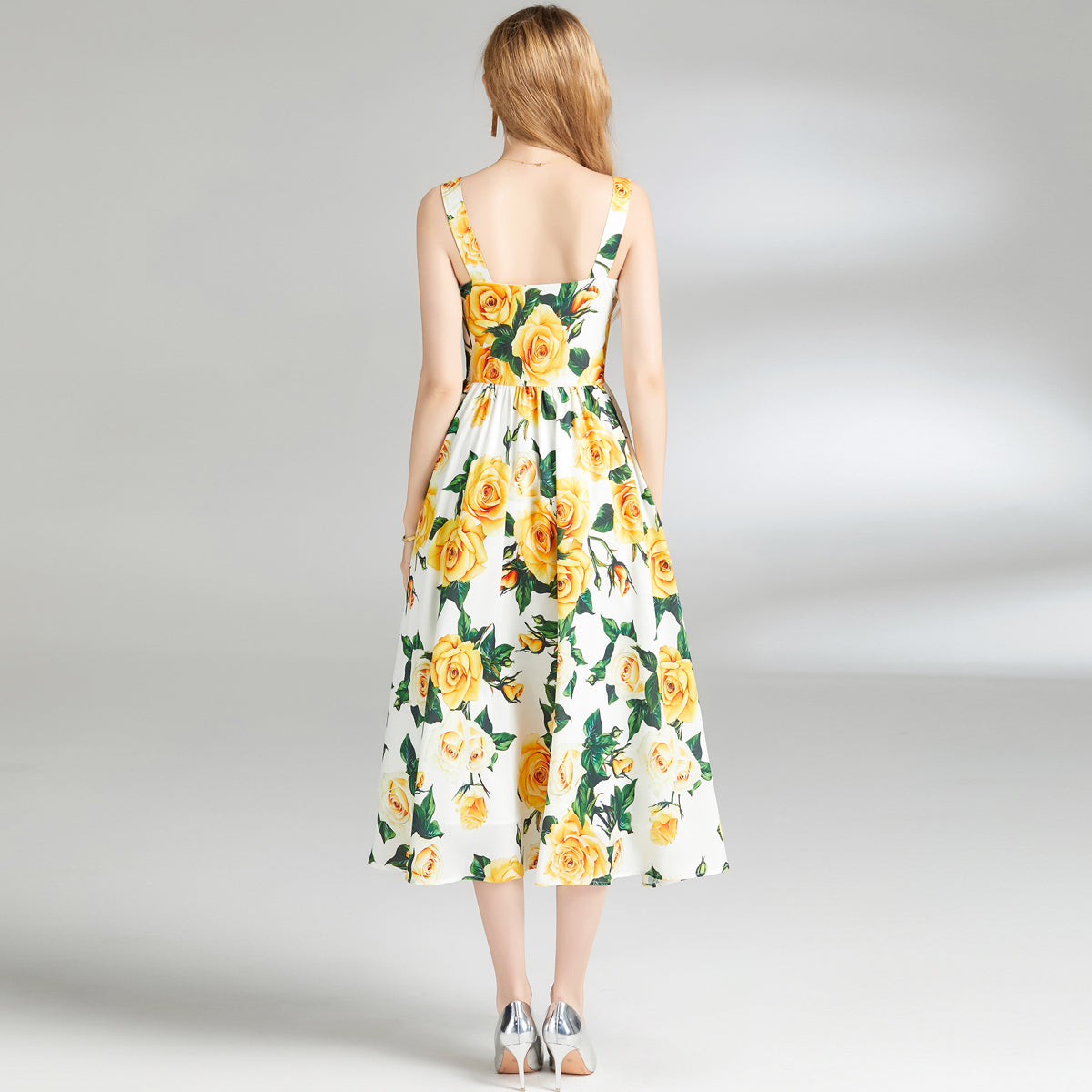 Summer Floral Print Spaghetti Strap Backless Dress