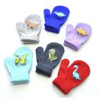 Knitted Gloves with Little Dinosaur Pattern