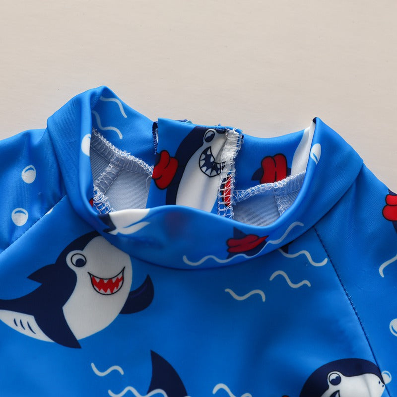 Baby Blue Ocean Shark Short Sleeve Swimsuit with Zipper