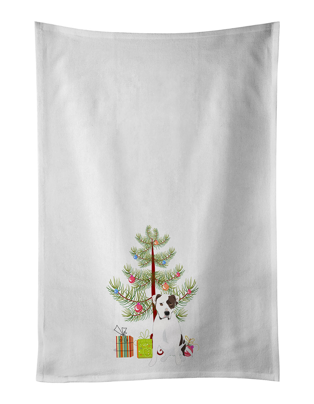 Pit Bull White #2 Christmas Kitchen Towel Set of 2