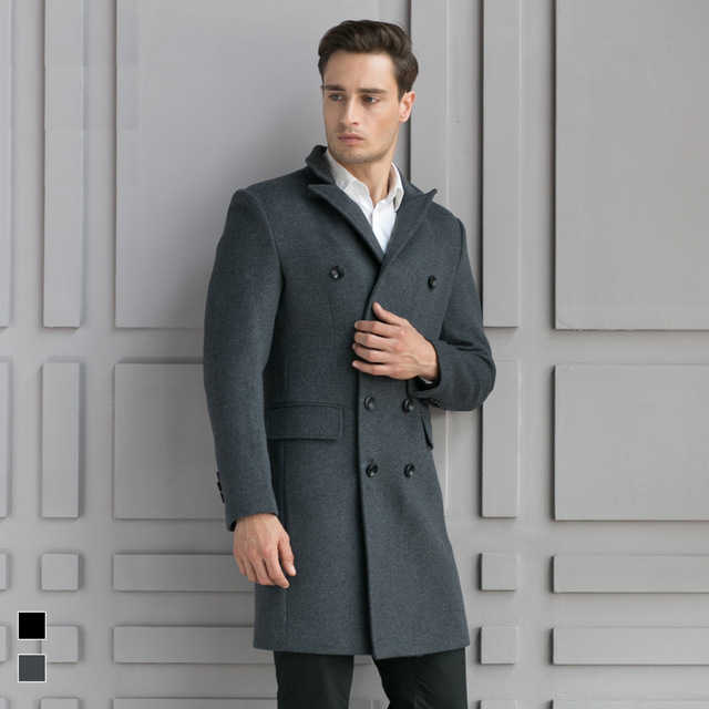 Slim Fit Men's Woolen Trench Coat