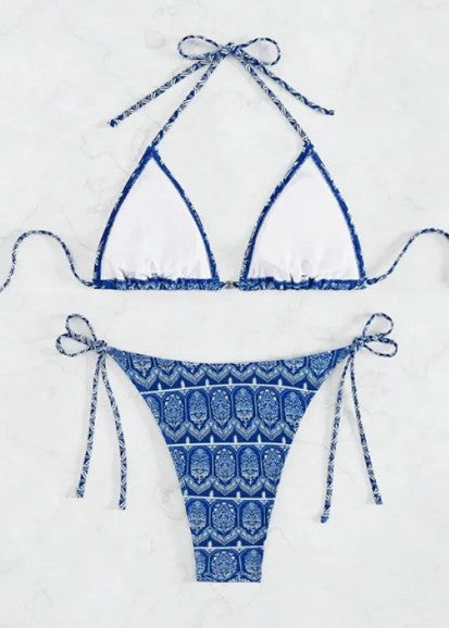 Bohemian Print Triangle String Bikini Set