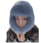 Blue Velvet Ushanka Hat with Thermal Furry Earmuffs | Embroidered Cap