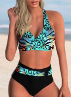Retro Print High-Waisted Bikini Set for Women