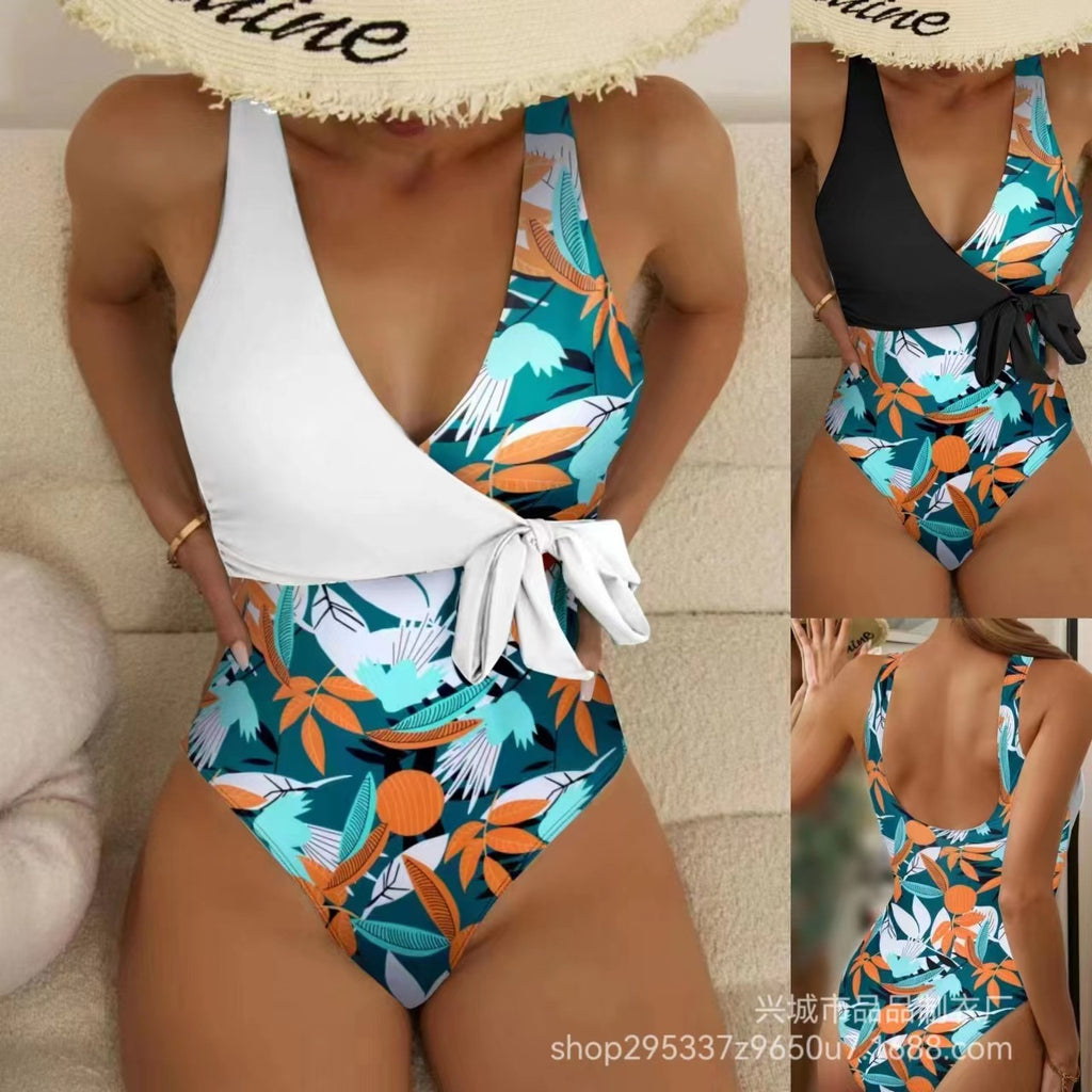 Women's One-Piece Bowknot Swimwear with Cross Design