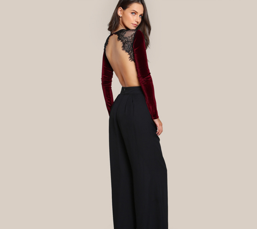 Lace Bodysuit with Open Back and Fitted Design