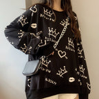 Women's Long-Sleeved Sweater with Front and Back Graffiti
