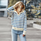 Striped Thermal Sweater - Soft Comfortable Casual Top