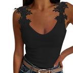 Lace Petal Tank Top - Oversize V-Neck Casual T-Shirt