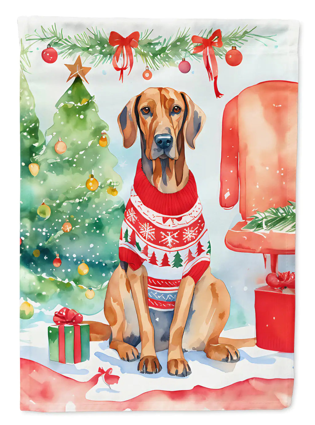 Redbone Coonhound Christmas House Flag