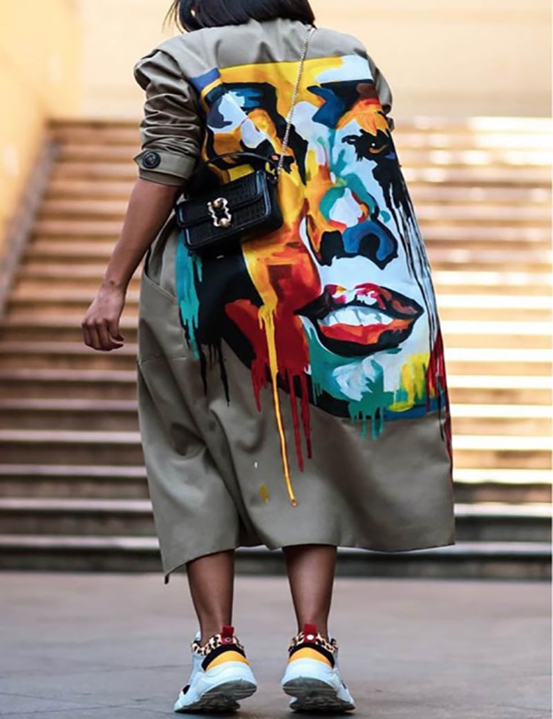 Printed Long Trench Coat for Women - European & American Style