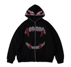 Punk Y2K Gothic Rhinestone Zip Up Hoodie Sweatshirt | Streetwear