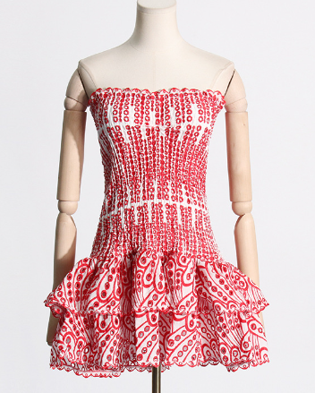 Embroidered Cut-out Ruffled Tube Top Dress for Slimming