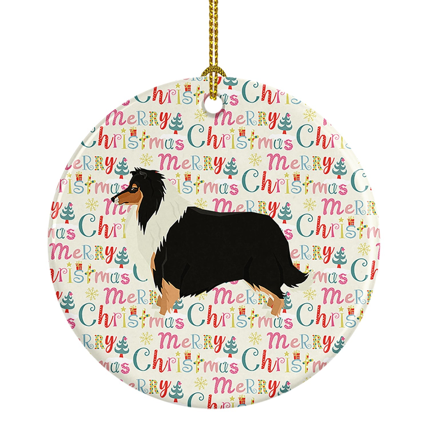 Collie Merry Christmas Ceramic Ornament