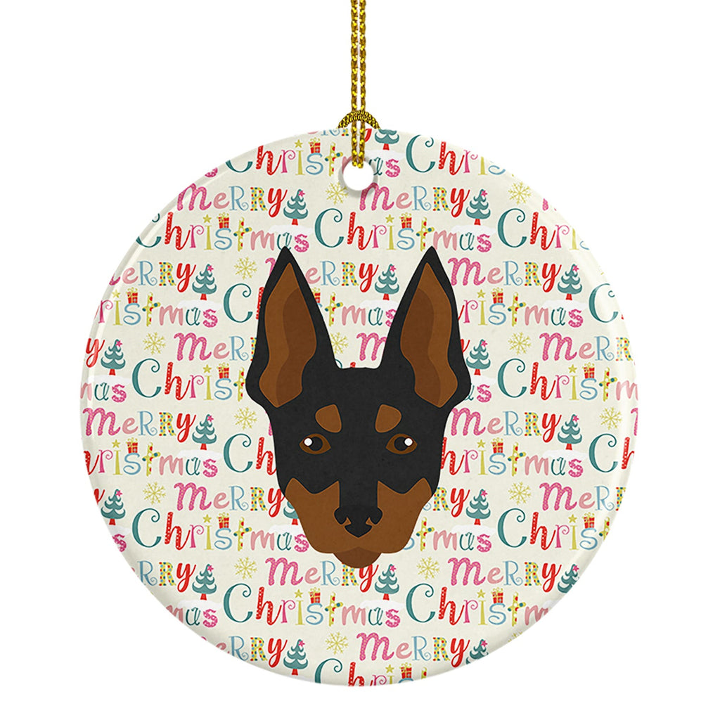 English Toy Terrier Merry Christmas Ceramic Ornament