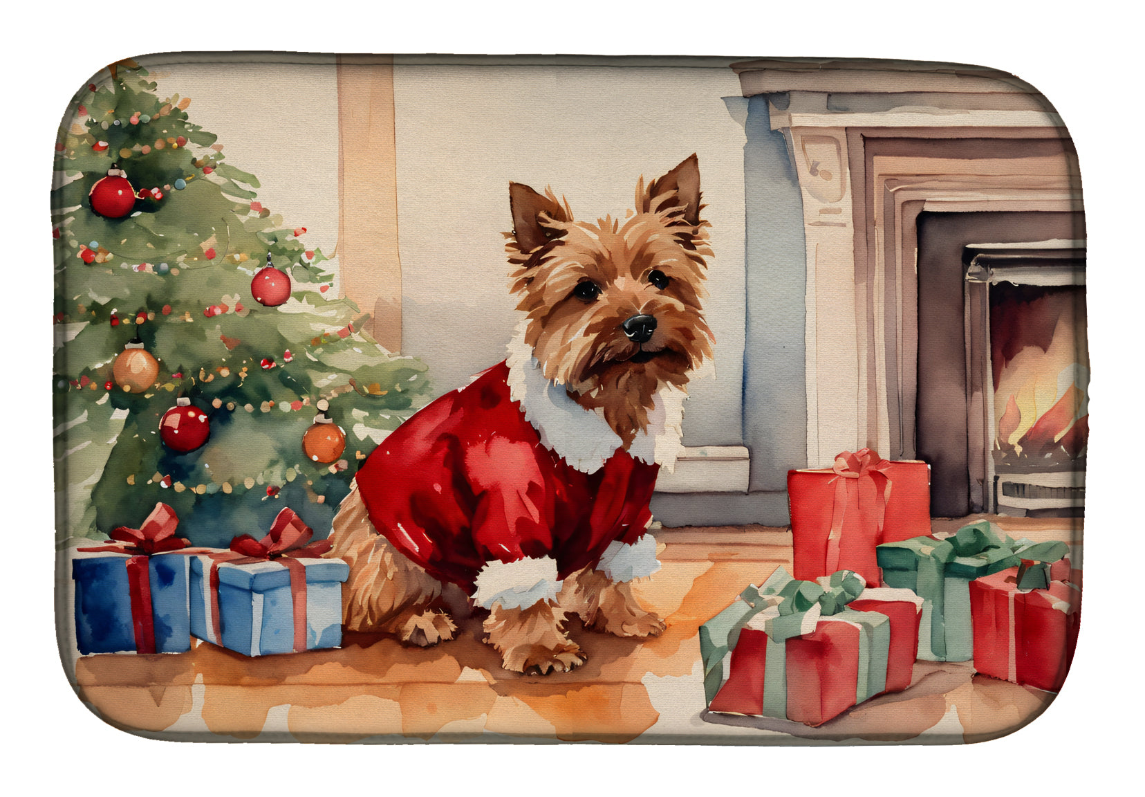 Norwich Terrier Cozy Christmas Dish Drying Mat