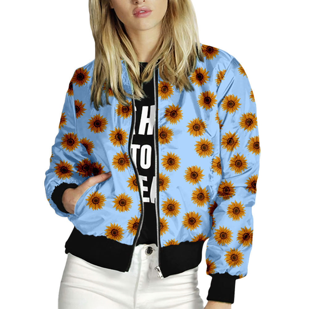 Floral Women's Spring Summer Long Sleeve Bomber Jacket