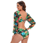 2023 Women's High-Waist V-Neck Long Sleeve Swimsuit
