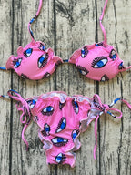 Eye Print Bikini with Ruffle Design for Women