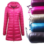 Mid-Length Lightweight Hooded Down Jacket Plus Size