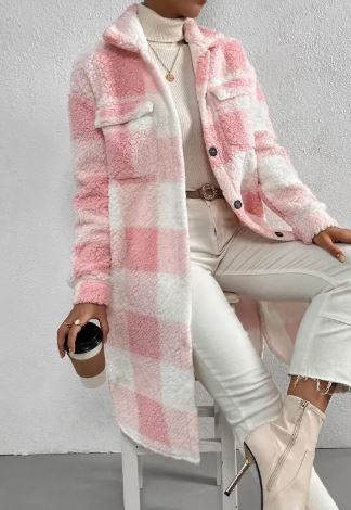 Women Long Plaid Fleece Sweatshirt | Streetwear