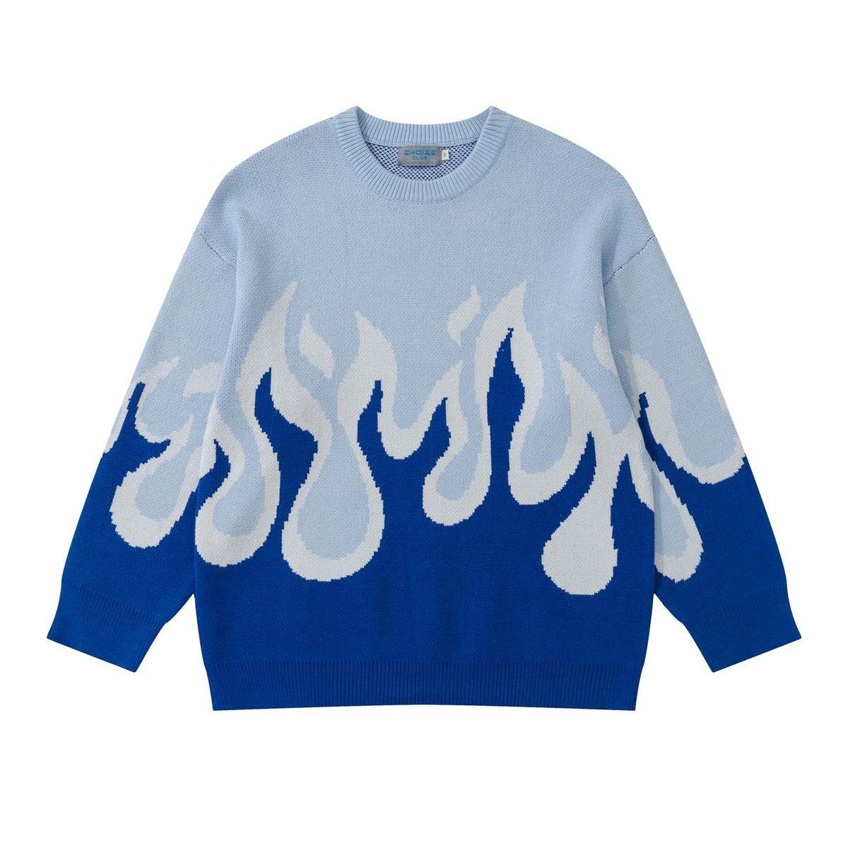 Flame Jacquard Loose Fit Round Neck Hip Hop Sweater
