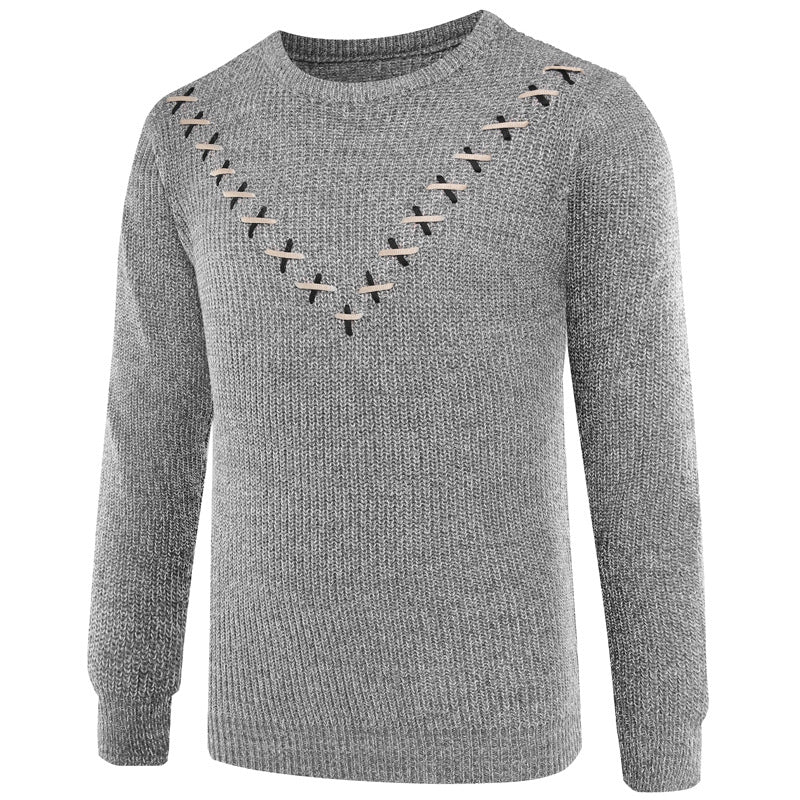 Knitted Sweater with Men's Chest Ribbon Embellishment