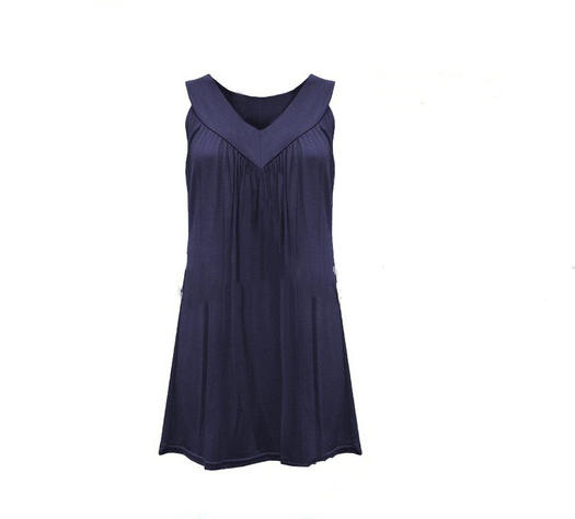 Fashion V-Neck Sleeveless Solid Color Dress for Women