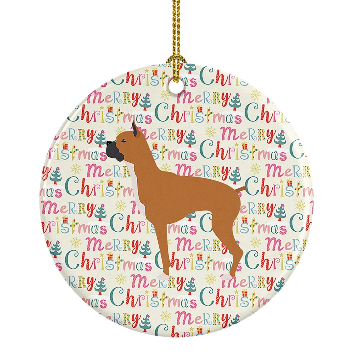 Boxer Merry Christmas Ceramic Ornament