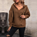 Hooded Solid Color Knit Casual Sweater for Women