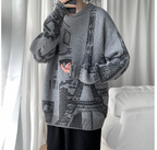 Men's Loose Round Neck Iron Tower Printed Sweater