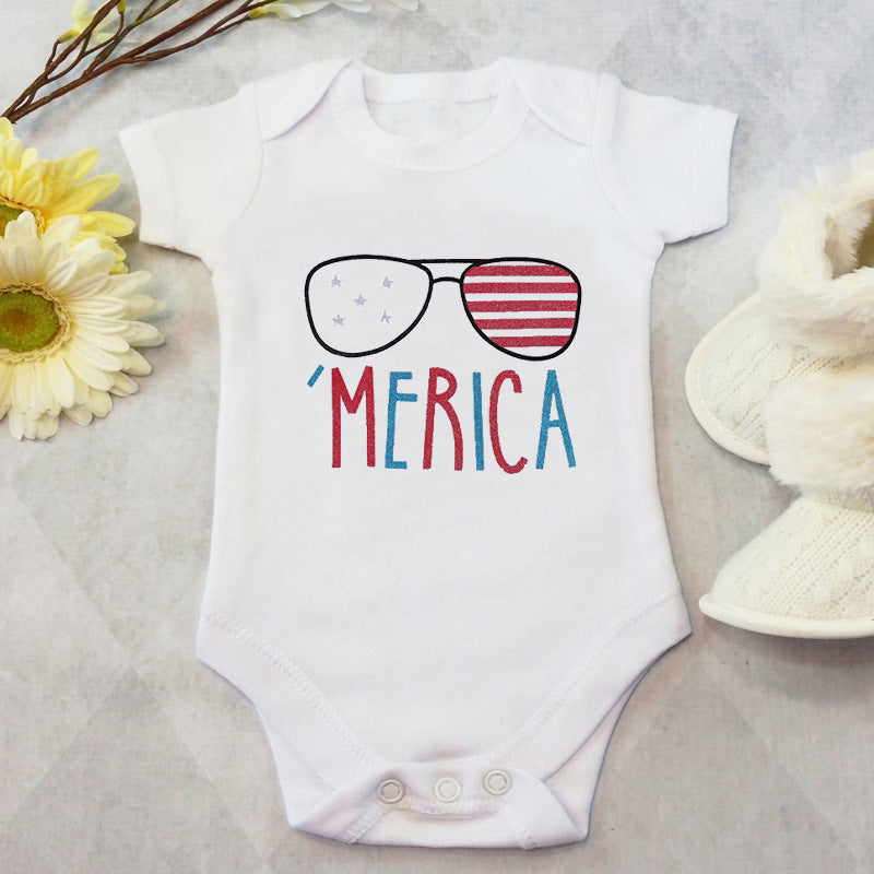 Baby Bodysuit with Letter Print and Sunglasses Design