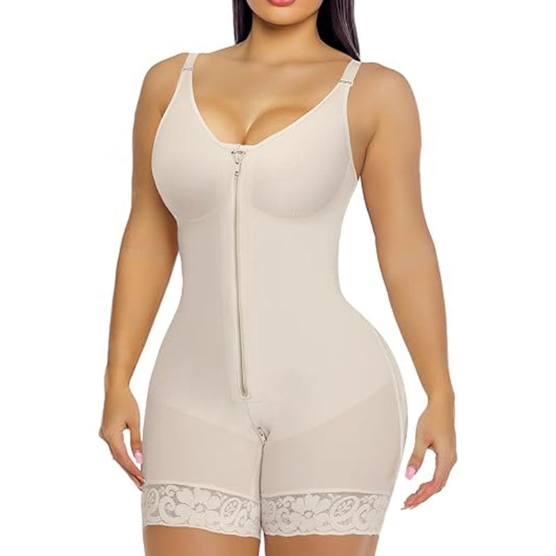 Mesh Chest Compression Zipper Corset Bodysuit