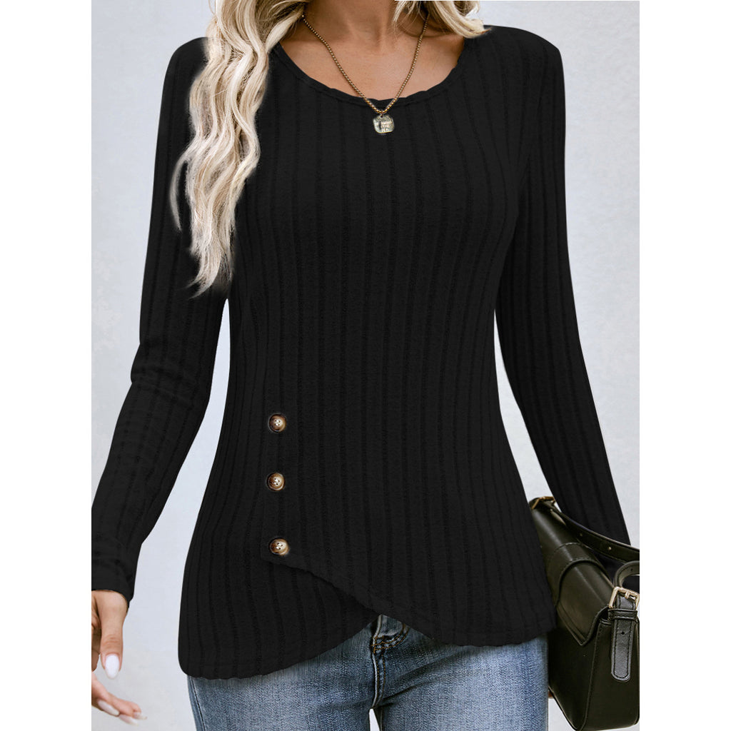 Women's Button-Up Round Neck Sweater