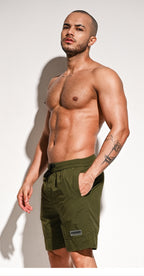 Men's Army Green Solid Swim Trunks