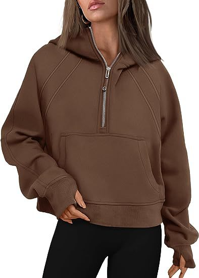 Women's Fashion Simple Half Zipper Hooded Sweatshirt Loose Sweater | Streetwear